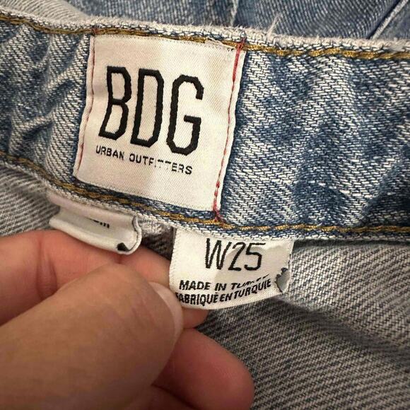 BDG Womens Blue Light Wash Distressed Mom Fit Straight Leg High Rise Jeans Sz 25 - Picture 6 of 7
